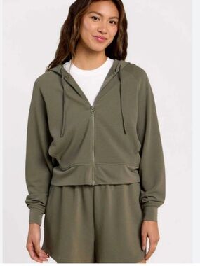nuuds  waffle Zip-Up Hoodie in Olive Green size XL
